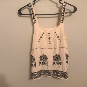 Cream and black embroidered tank top